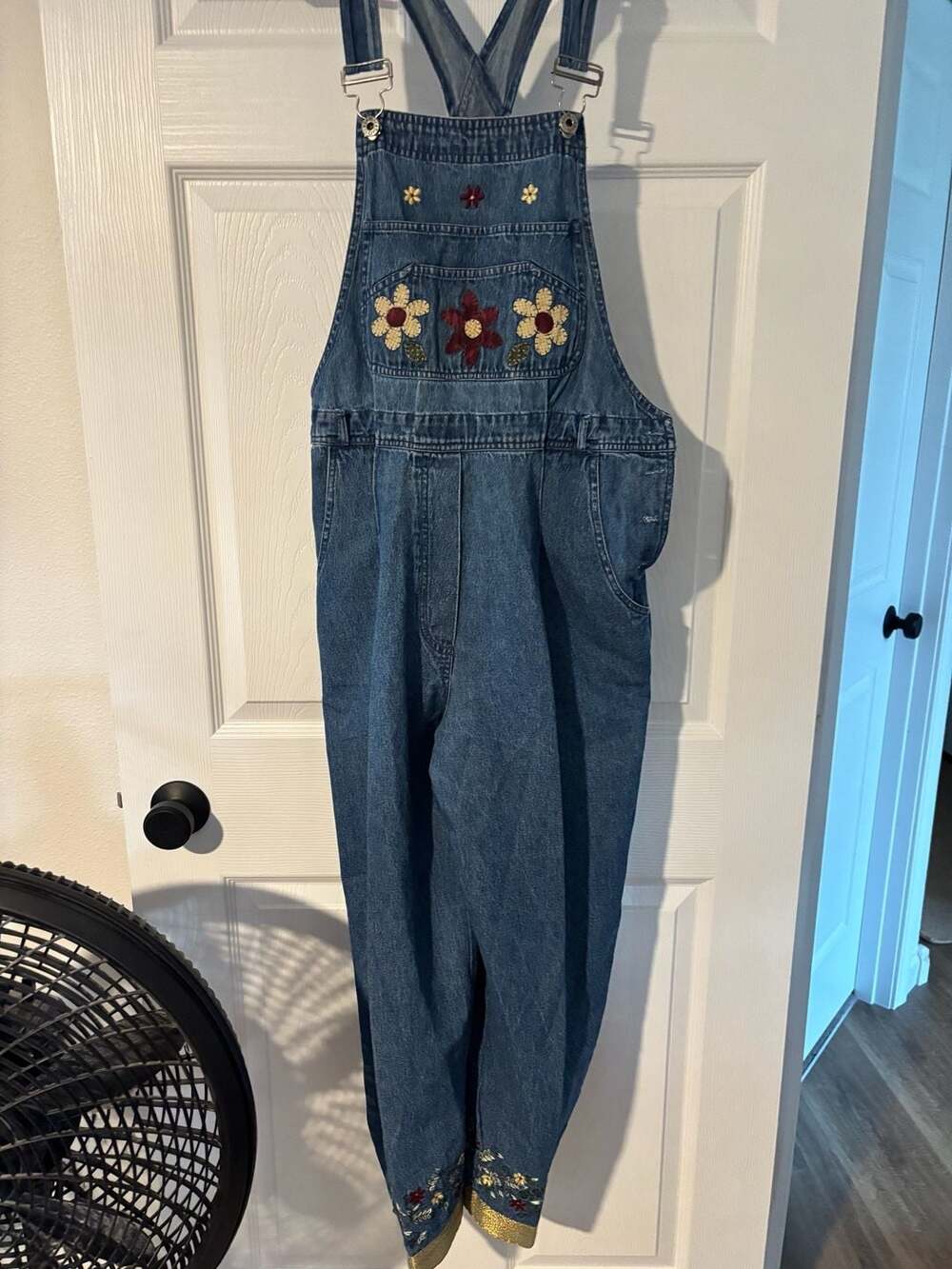 Vintage 90s Agapo Denim Overalls with Floral Embroidery Size Small